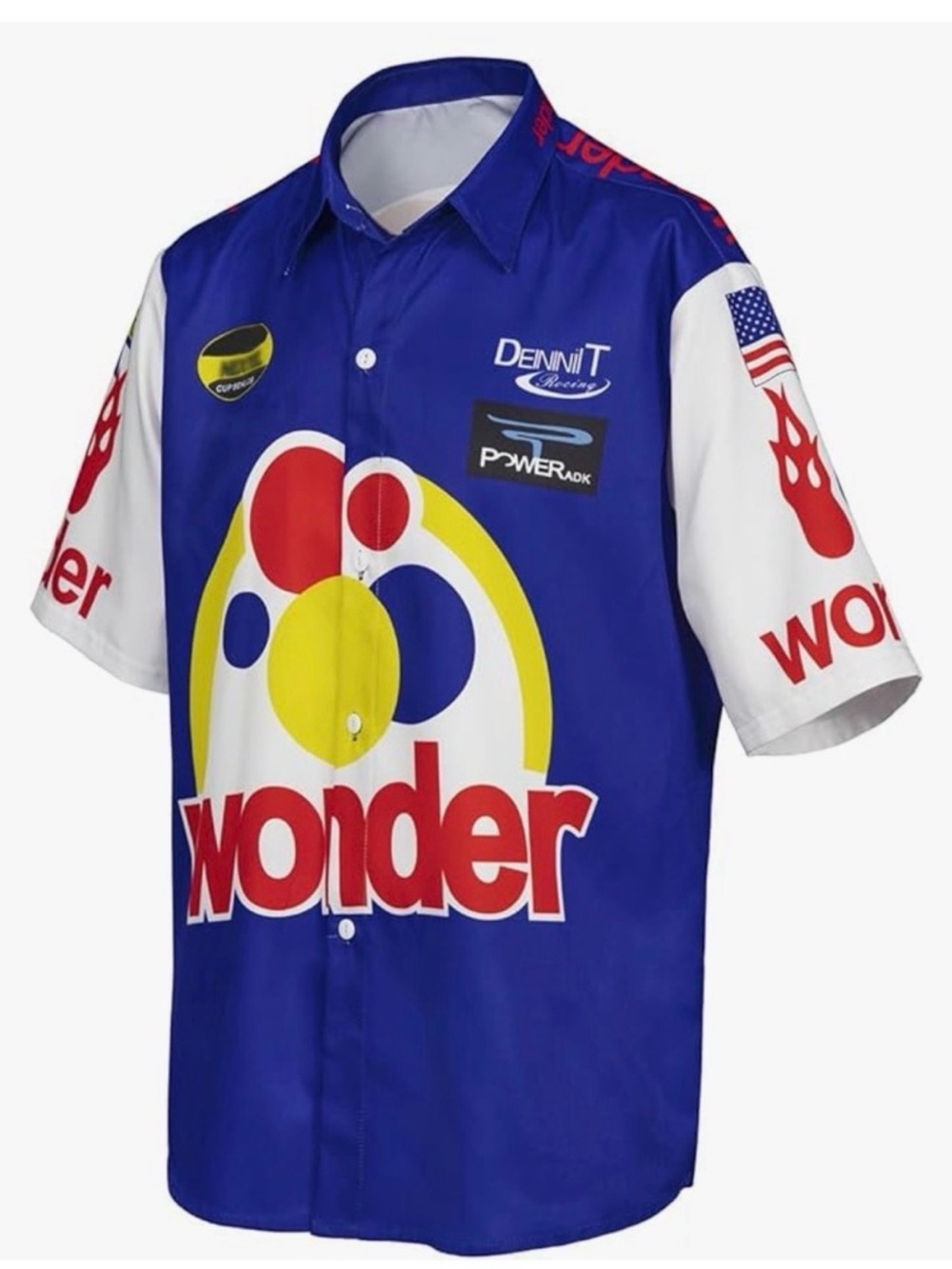 New Size Large Wonder Racing Short-Sleeve Button-Up Shirt - Blue/White